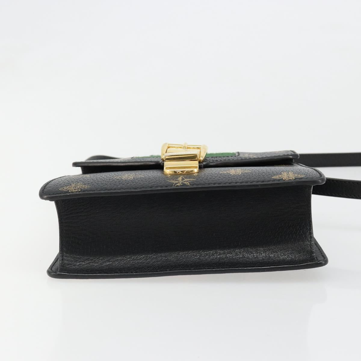GUCCI Silvi Web Sherry Line Hand Bag Leather 2way Black Gold 470270 Auth 186865V