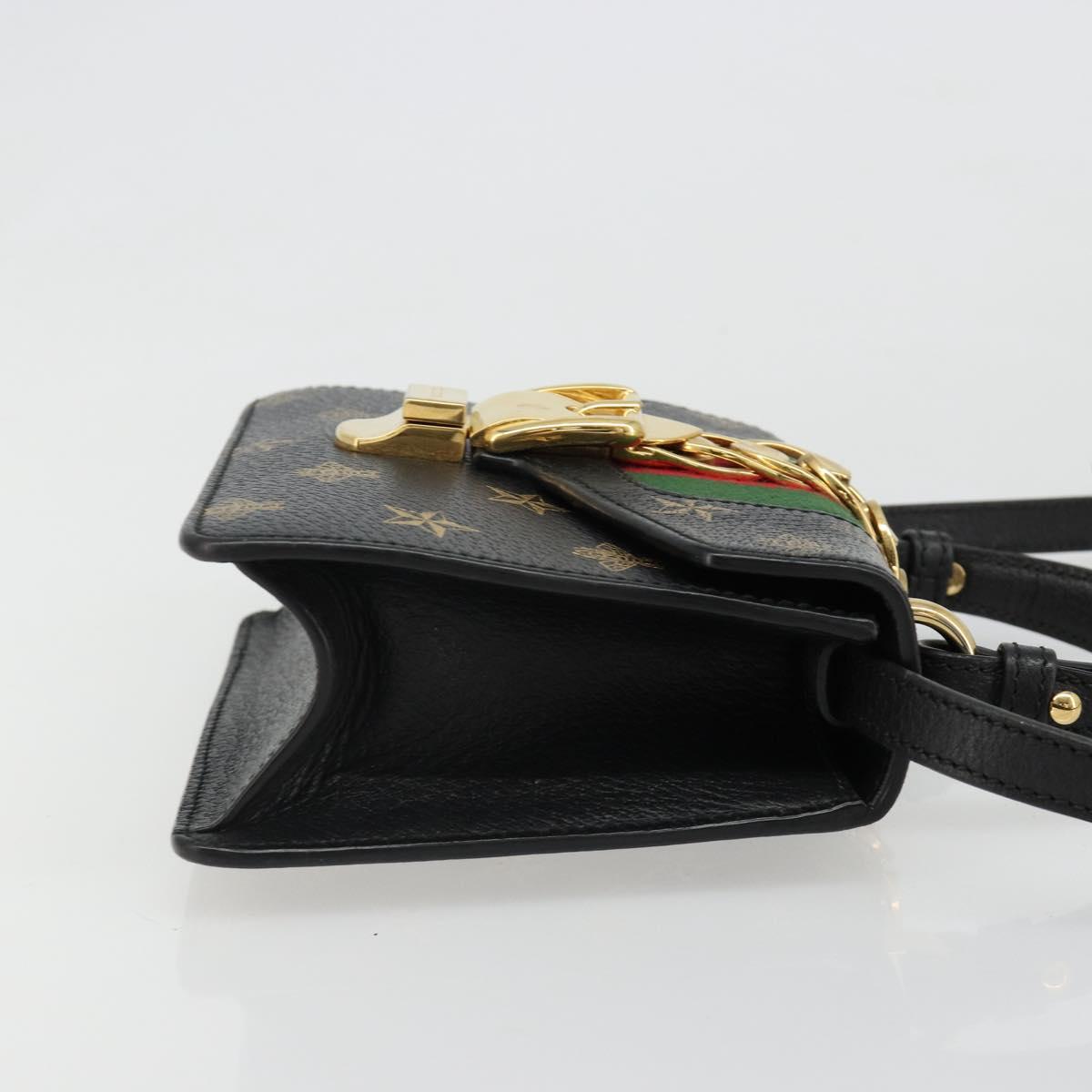 GUCCI Silvi Web Sherry Line Hand Bag Leather 2way Black Gold 470270 Auth 186865V