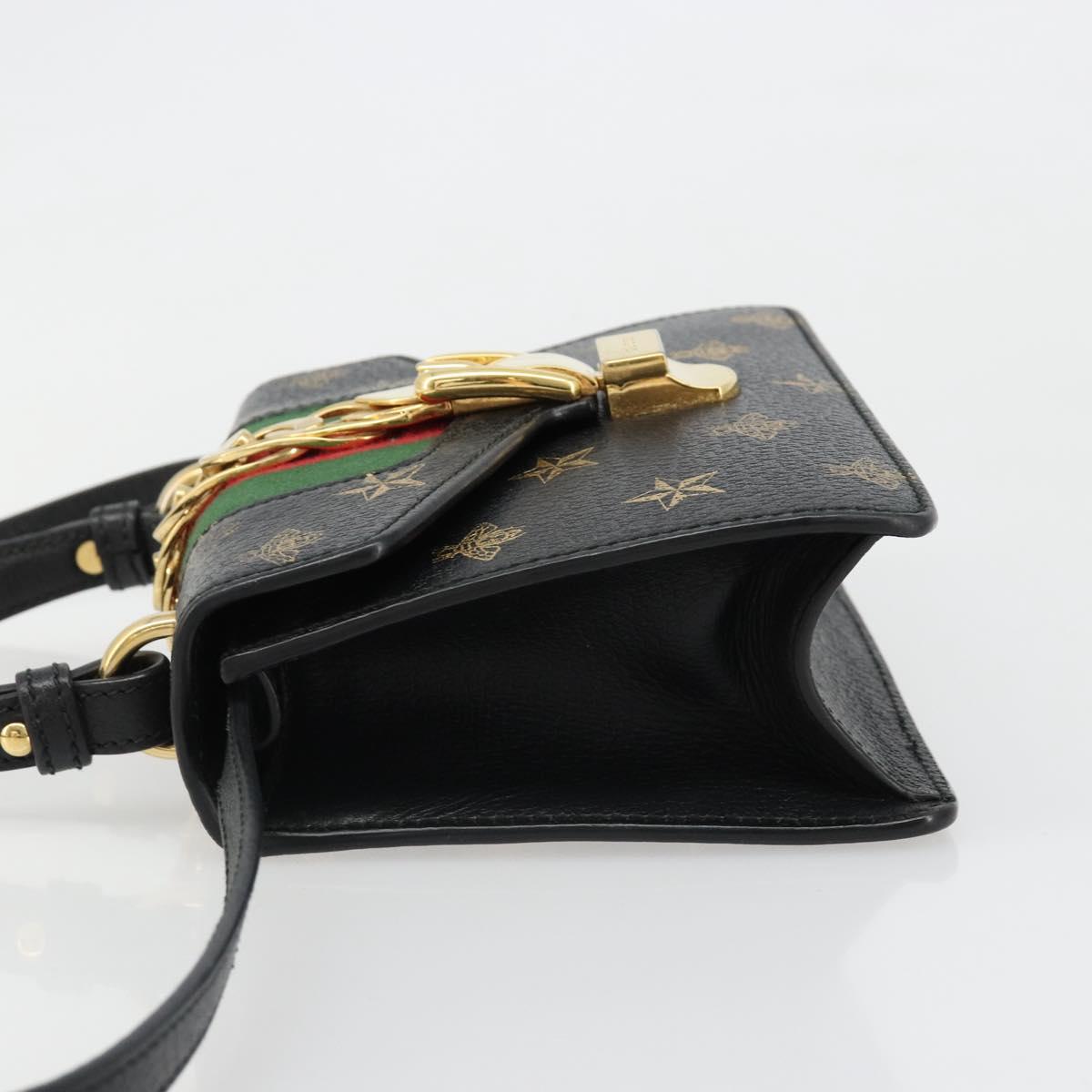 GUCCI Silvi Web Sherry Line Hand Bag Leather 2way Black Gold 470270 Auth 186865V