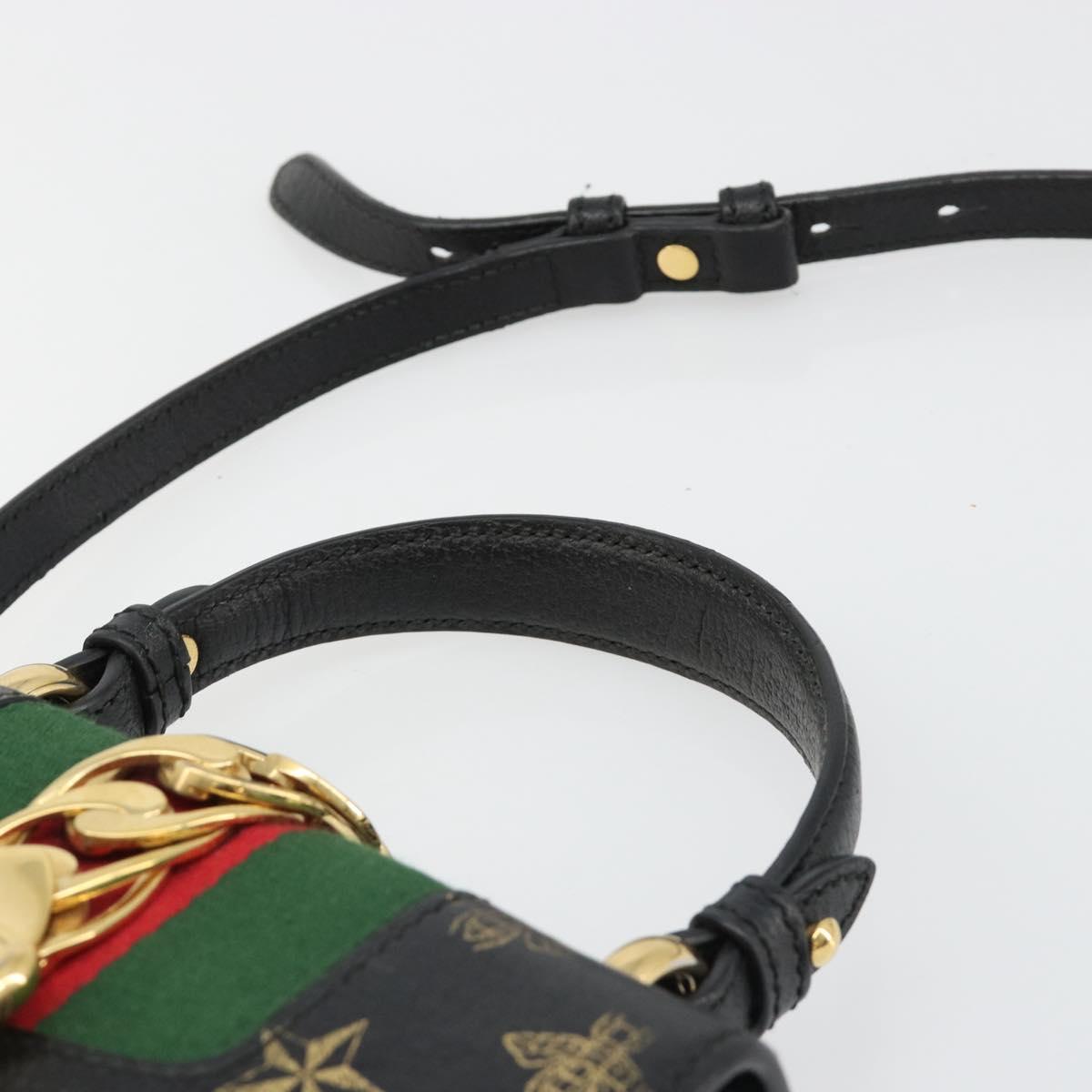 GUCCI Silvi Web Sherry Line Hand Bag Leather 2way Black Gold 470270 Auth 186865V