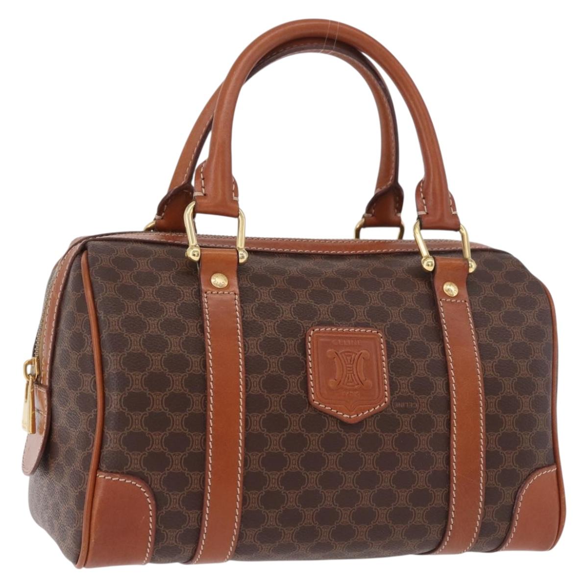 CELINE Macadam Canvas Hand Bag PVC Leather Brown Gold Auth 186868A