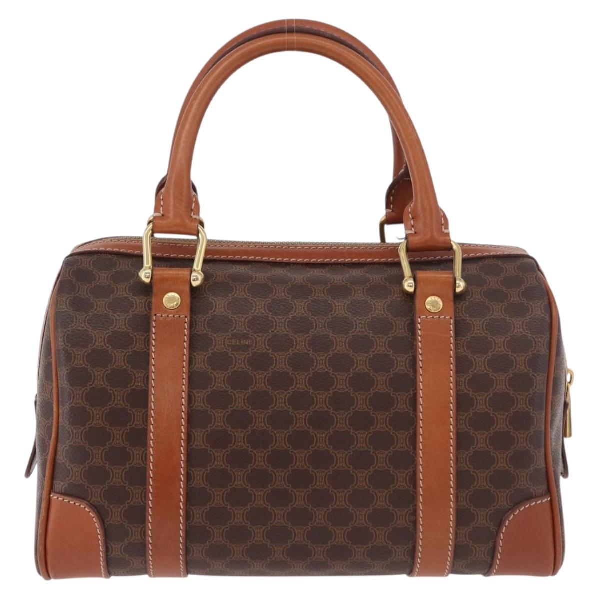 CELINE Macadam Canvas Hand Bag PVC Leather Brown Gold Auth 186868A