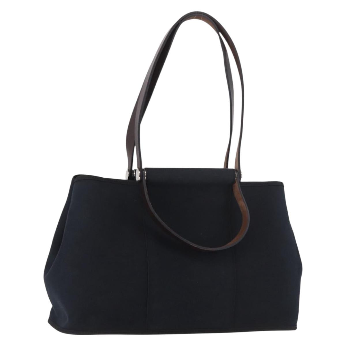 HERMES Kabak Elan PM Hand Bag Canvas 2way Black Silver Auth 186871V