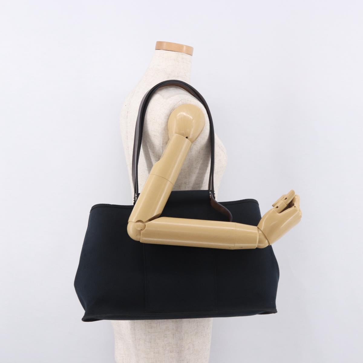 HERMES Kabak Elan PM Hand Bag Canvas 2way Black Silver Auth 186871V