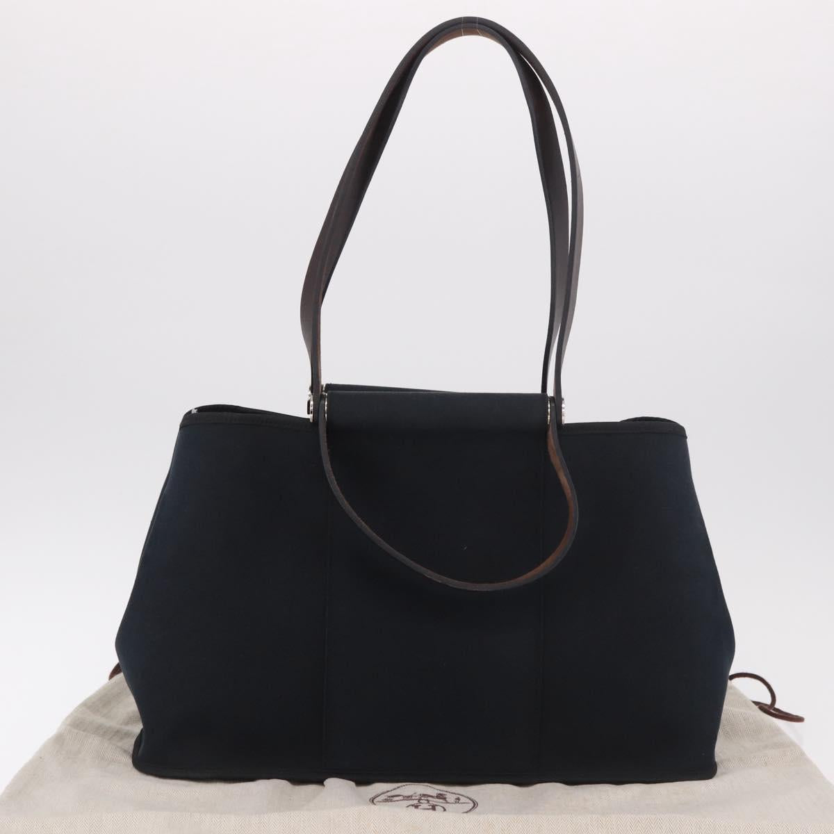 HERMES Kabak Elan PM Hand Bag Canvas 2way Black Silver Auth 186871V