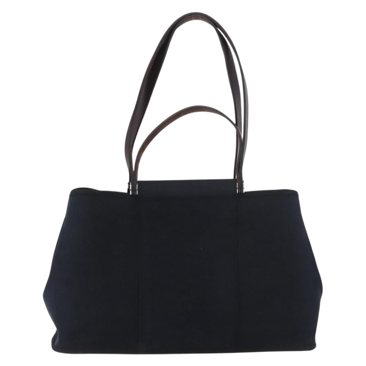 HERMES Kabak Elan PM Hand Bag Canvas 2way Black Silver Auth 186871V