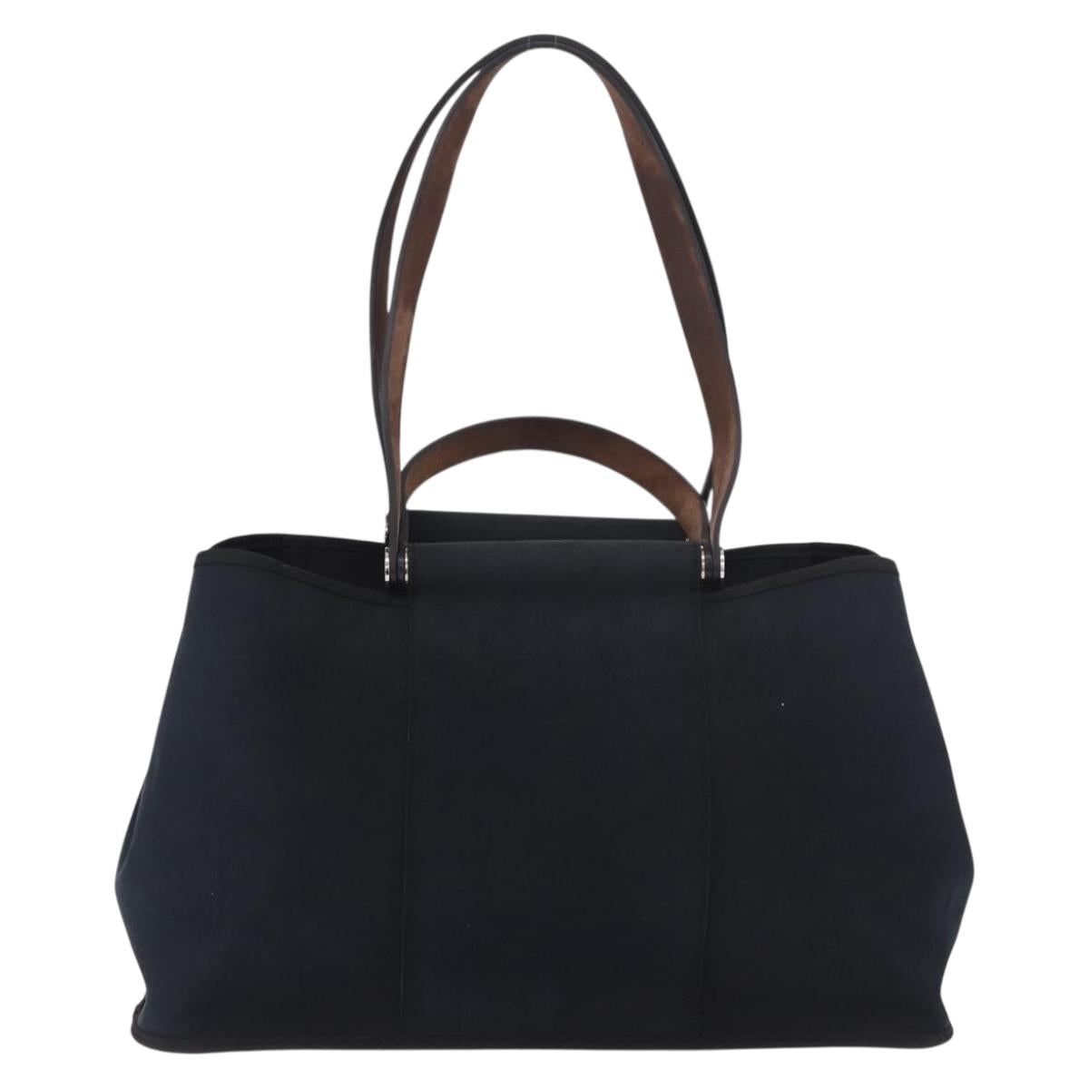 HERMES Kabak Elan PM Hand Bag Canvas 2way Black Silver Auth 186871V