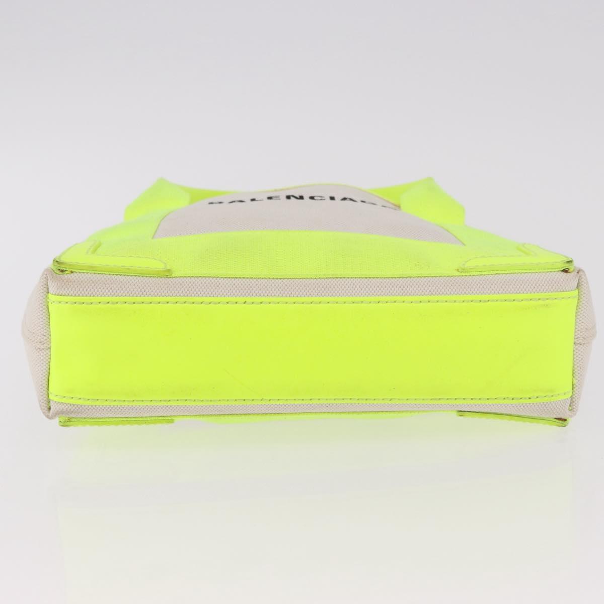 BALENCIAGA Navy Cabas XS Hand Bag Canvas Yellow Silver Auth 186872