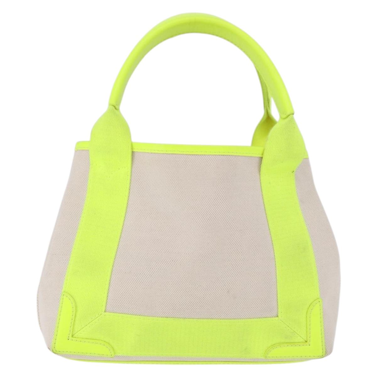 BALENCIAGA Navy Cabas XS Hand Bag Canvas Yellow Silver Auth 186872