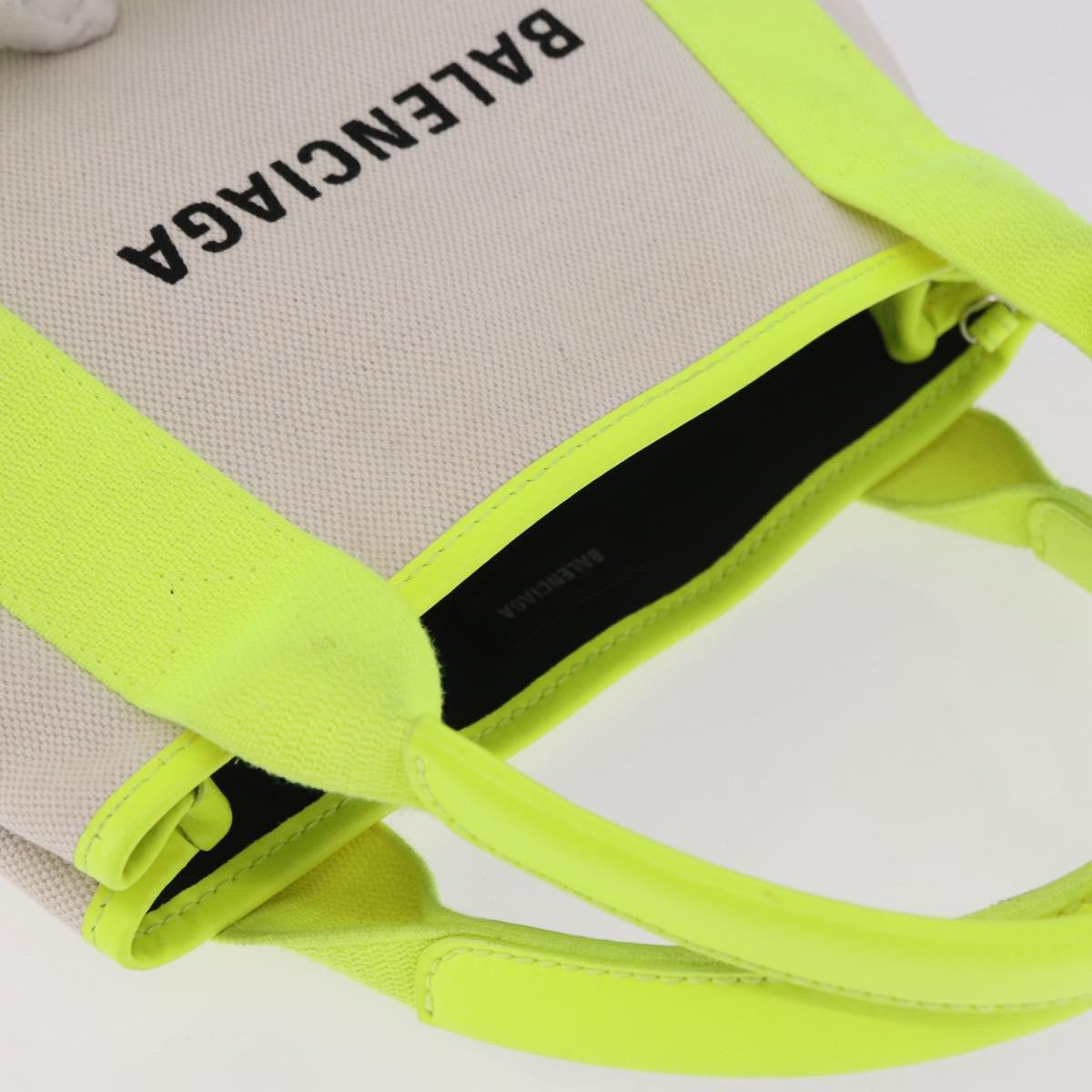 BALENCIAGA Navy Cabas XS Hand Bag Canvas Yellow Silver Auth 186872