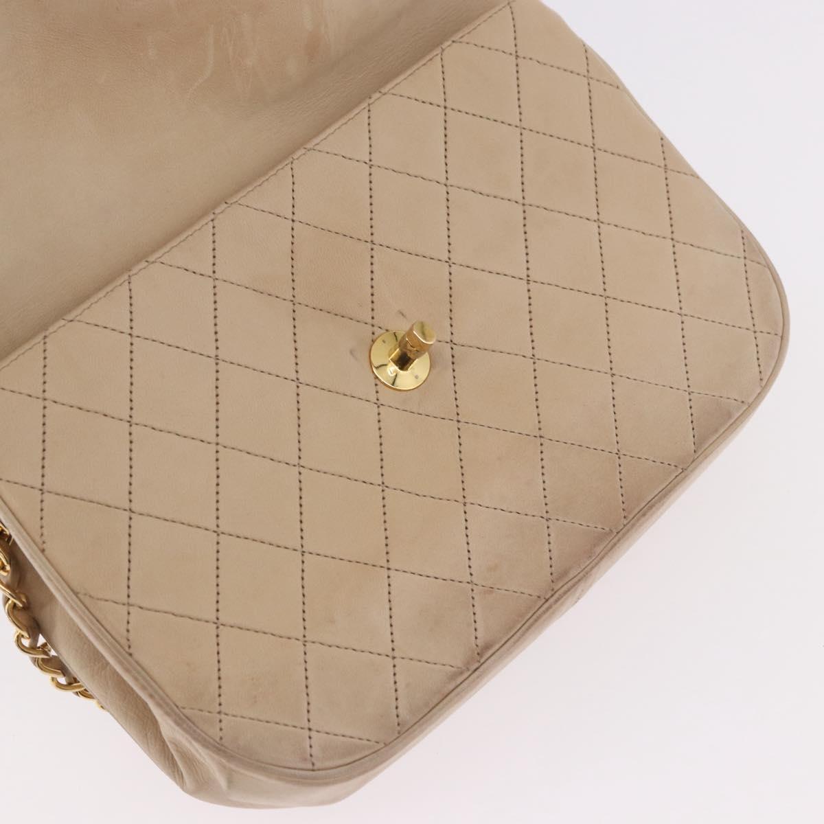 CHANEL Matelasse Chain Shoulder Bag Lamb Skin Beige Gold CC Auth 186875