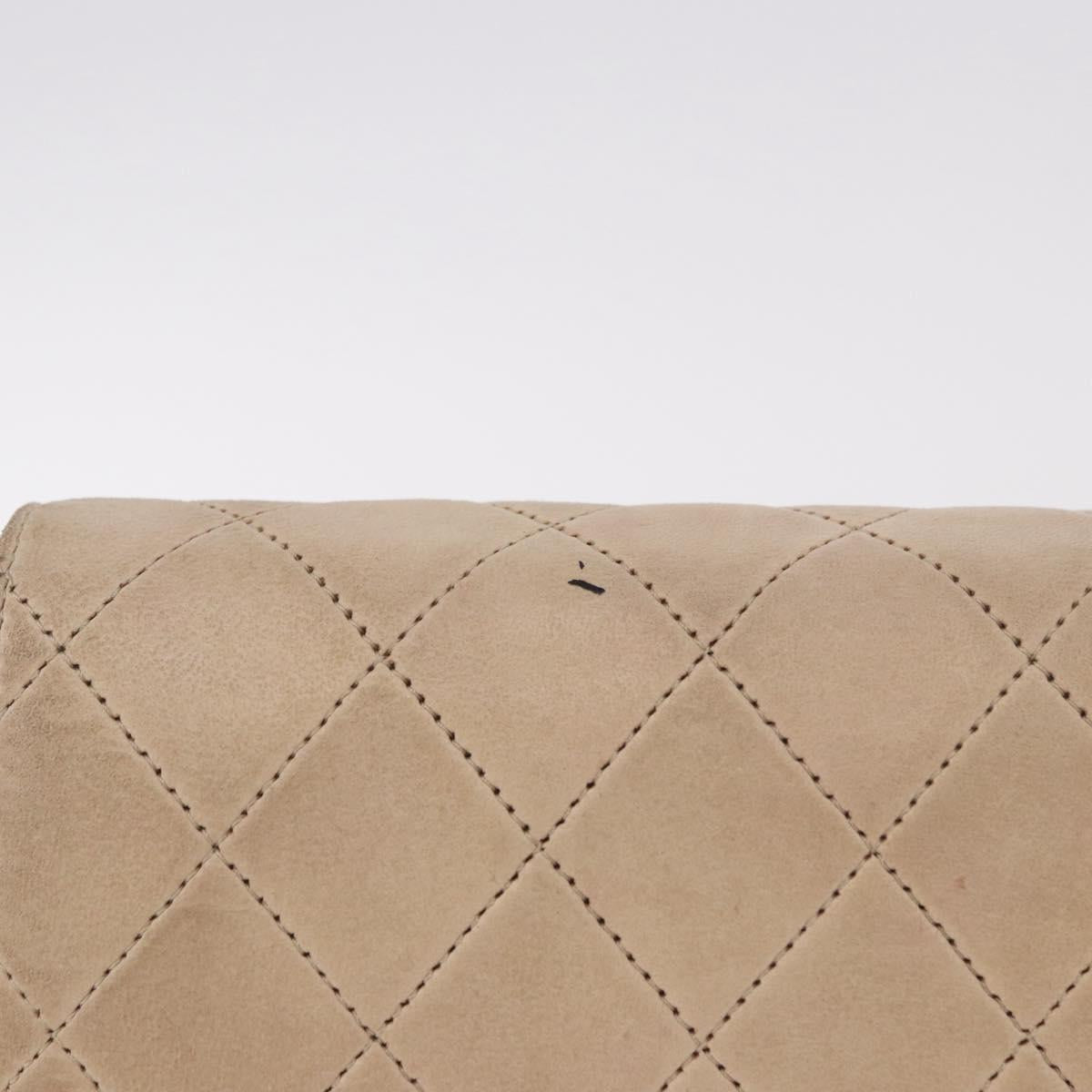 CHANEL Matelasse Chain Shoulder Bag Lamb Skin Beige Gold CC Auth 186875