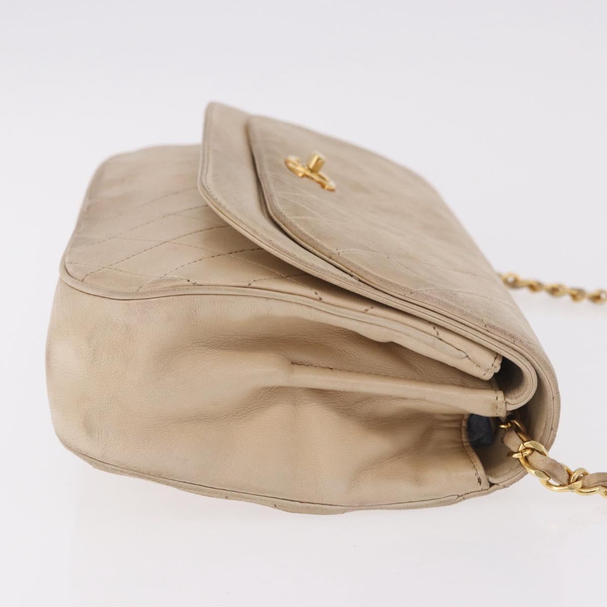 CHANEL Matelasse Chain Shoulder Bag Lamb Skin Beige Gold CC Auth 186875