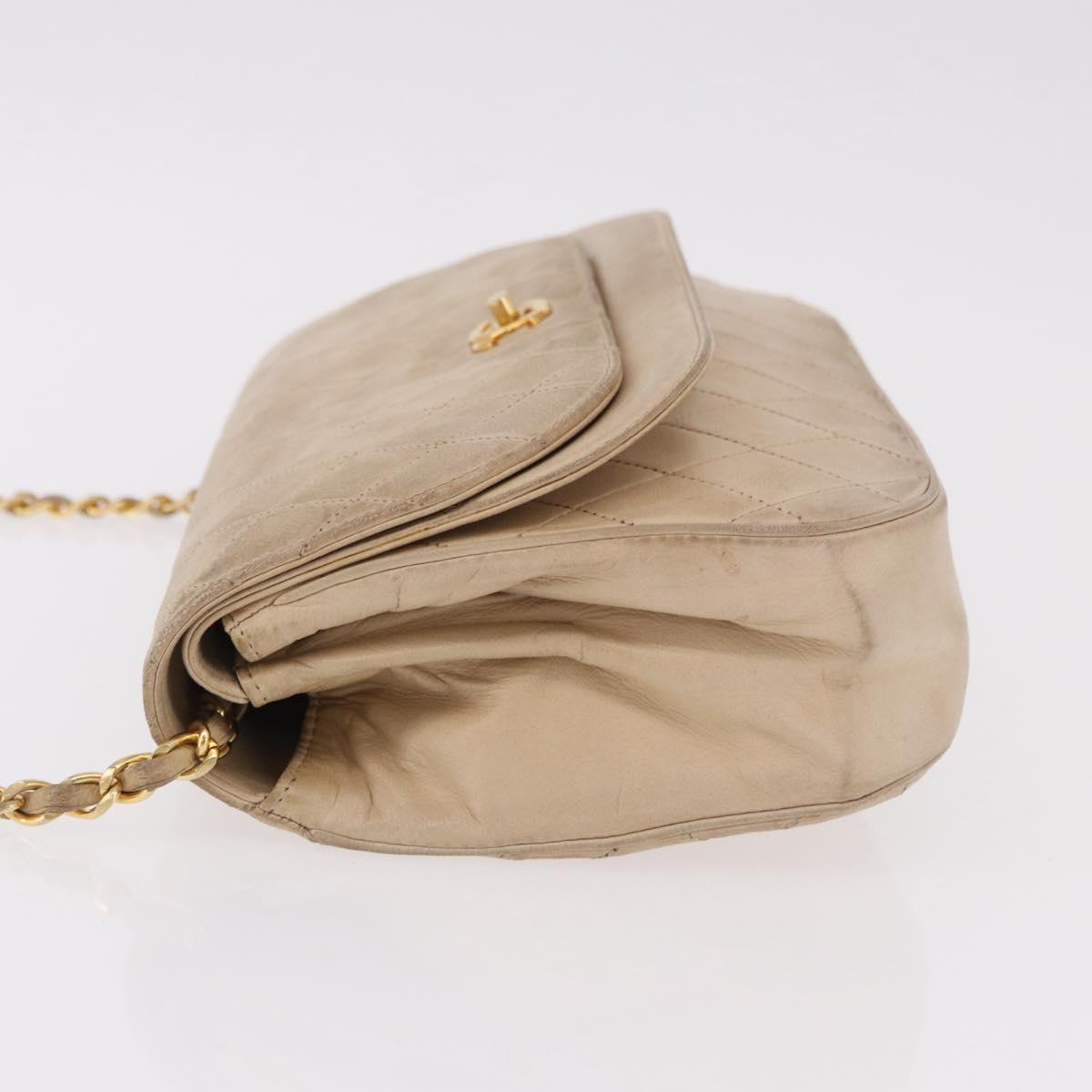 CHANEL Matelasse Chain Shoulder Bag Lamb Skin Beige Gold CC Auth 186875