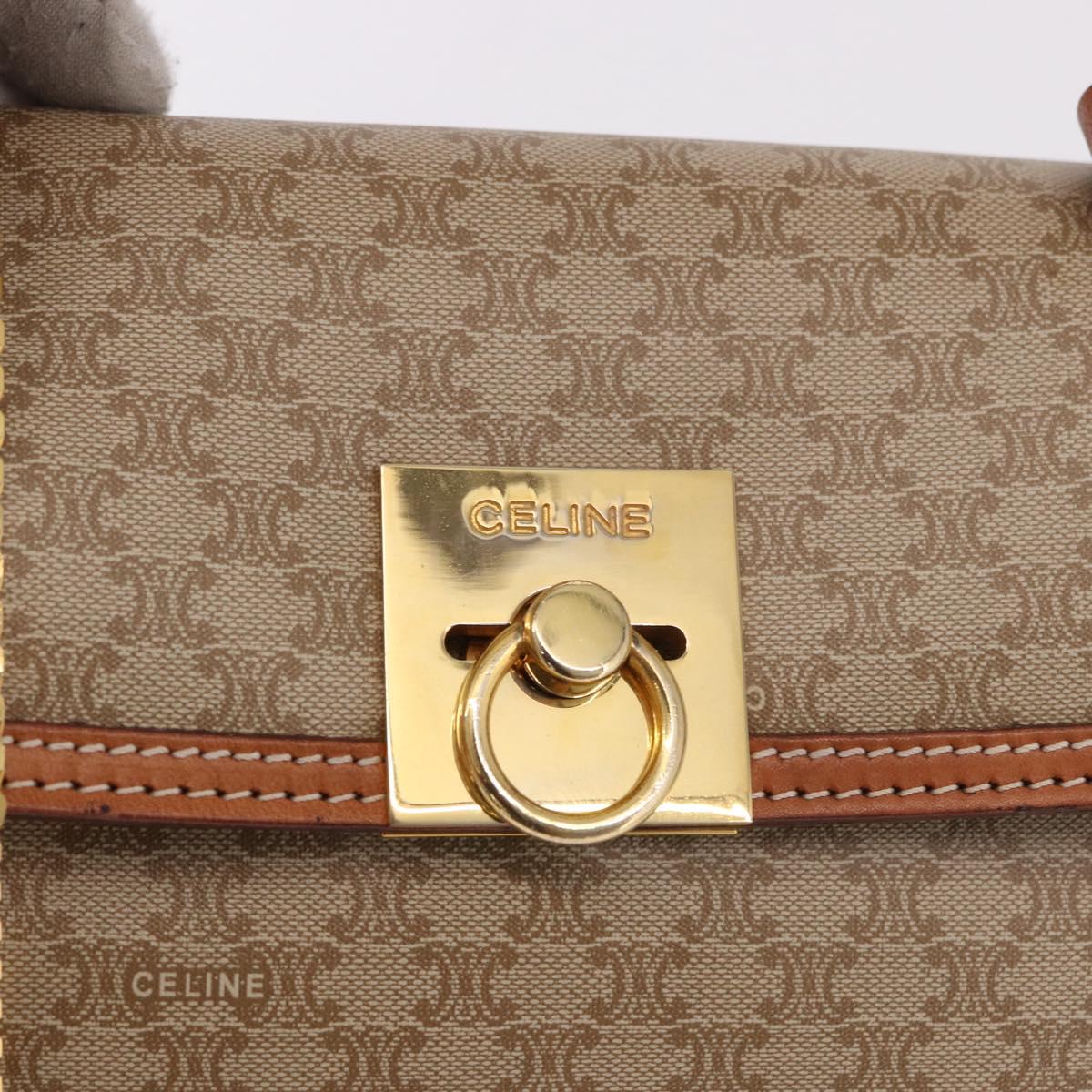 CELINE Macadam Canvas Hand Bag PVC Beige Gold Auth 186876
