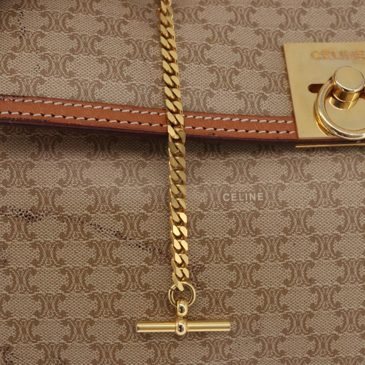CELINE Macadam Canvas Hand Bag PVC Beige Gold Auth 186876