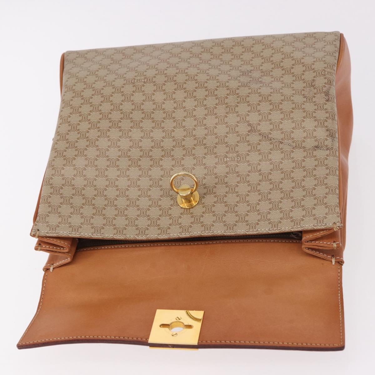 CELINE Macadam Canvas Hand Bag PVC Beige Gold Auth 186876