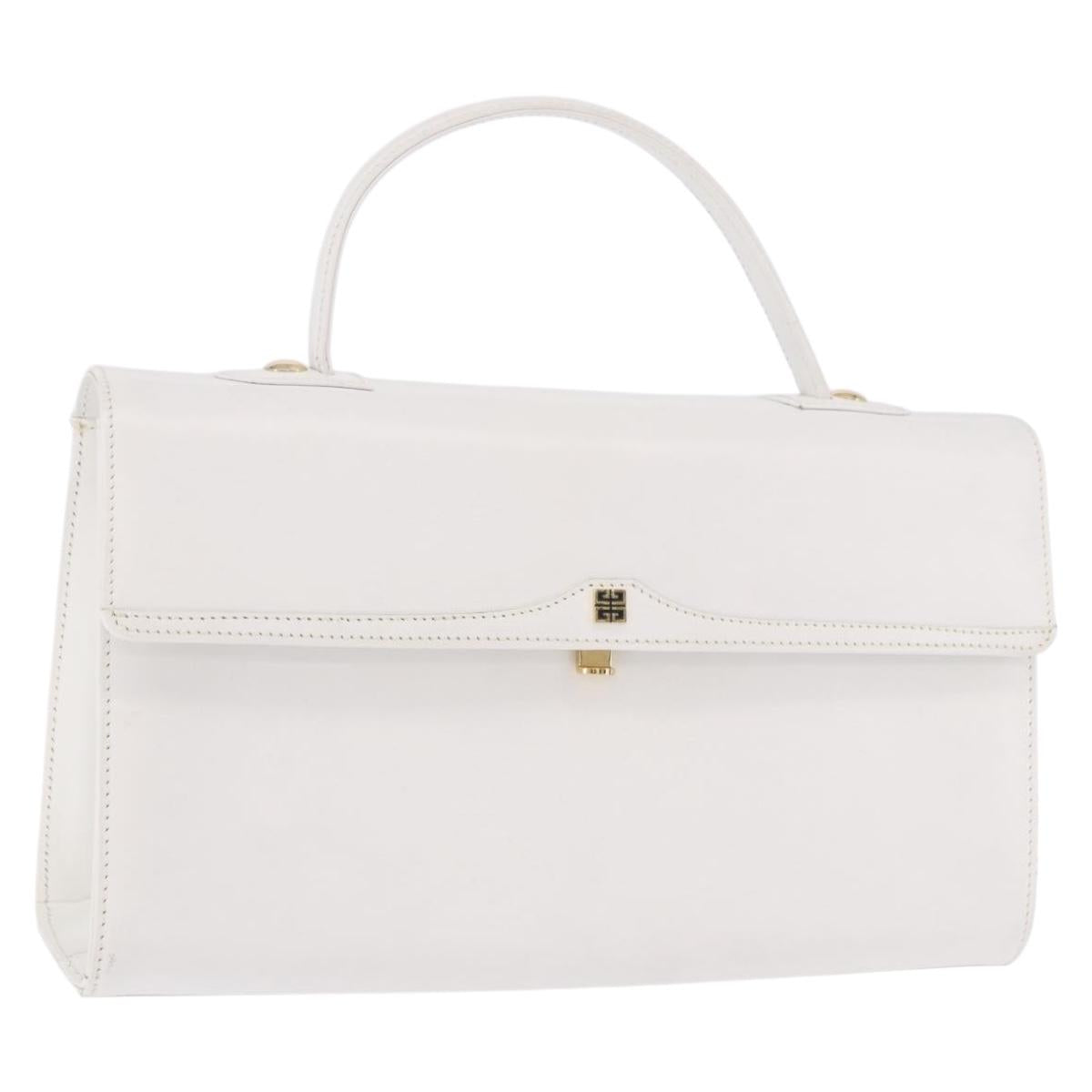 GIVENCHY Hand Bag Leather White Gold Auth 186878A