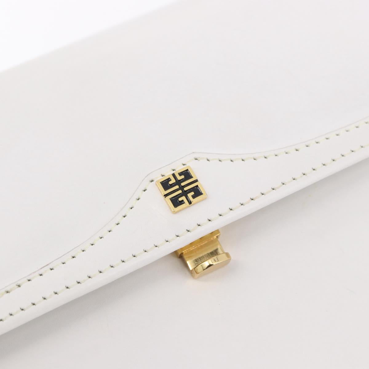 GIVENCHY Hand Bag Leather White Gold Auth 186878A