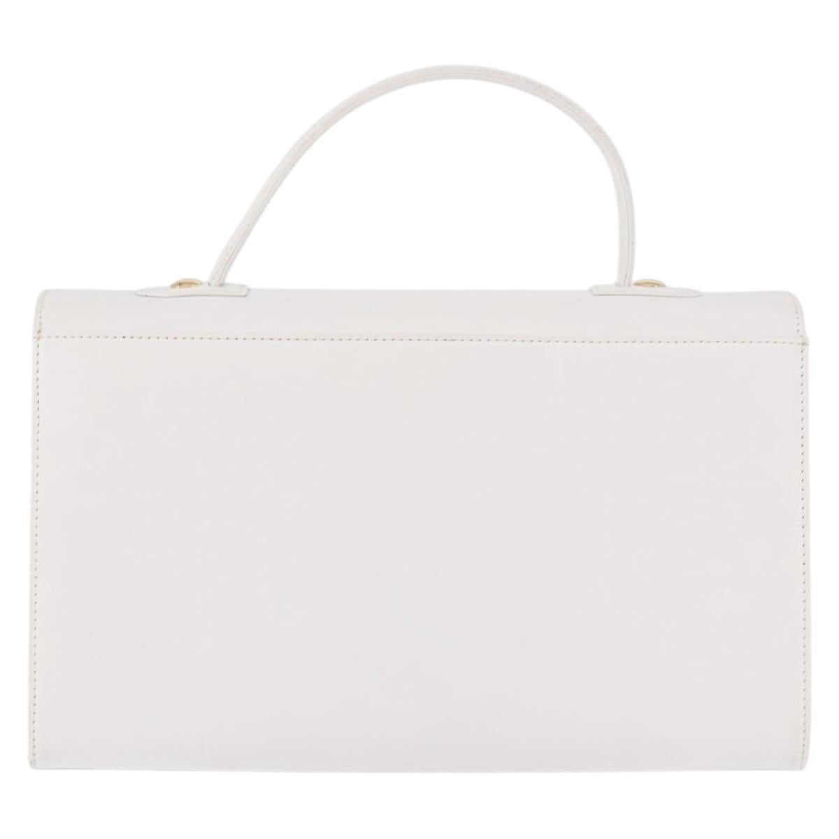 GIVENCHY Hand Bag Leather White Gold Auth 186878A