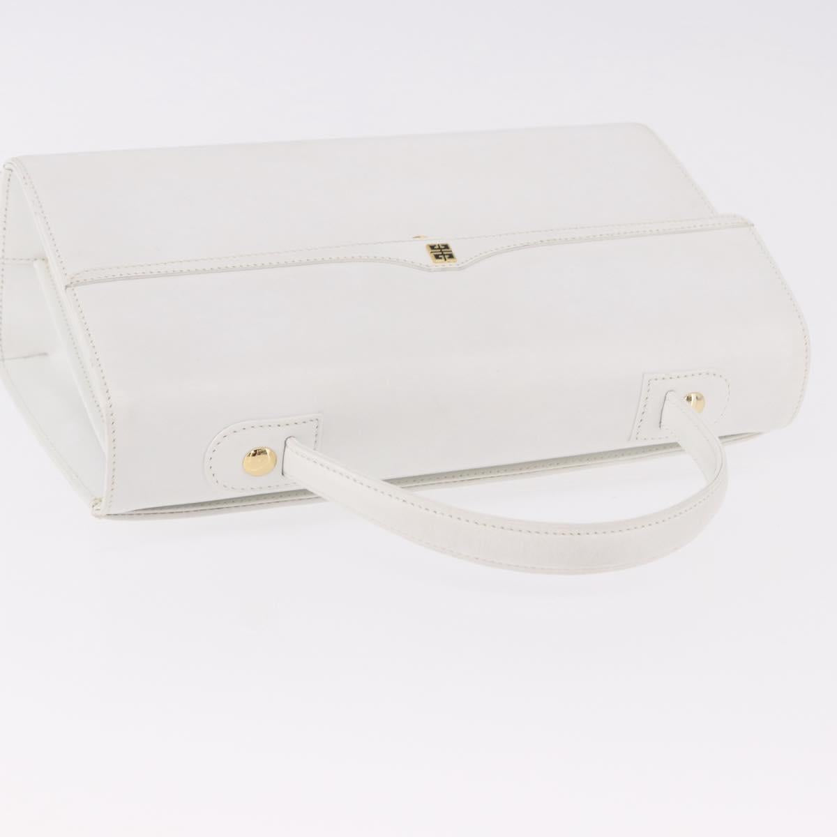 GIVENCHY Hand Bag Leather White Gold Auth 186878A