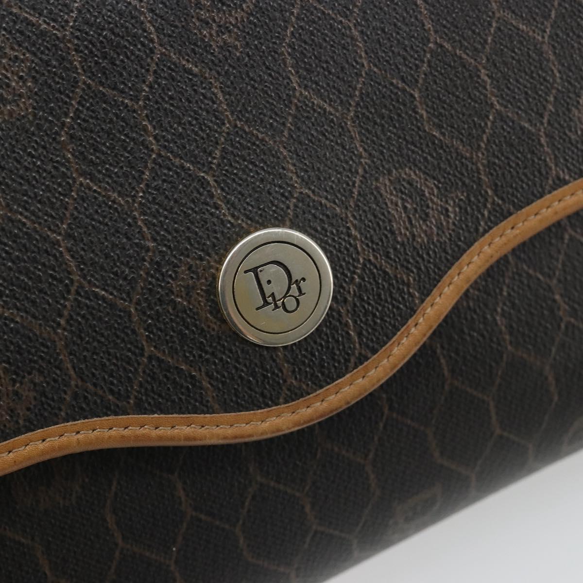 Christian Dior Honeycomb Canvas Shoulder Bag PVC Black Gold Auth 186880