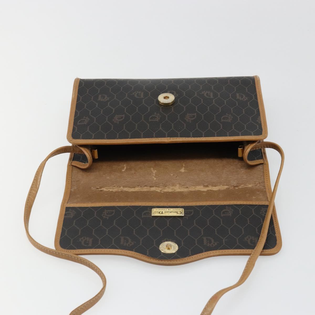 Christian Dior Honeycomb Canvas Shoulder Bag PVC Black Gold Auth 186880