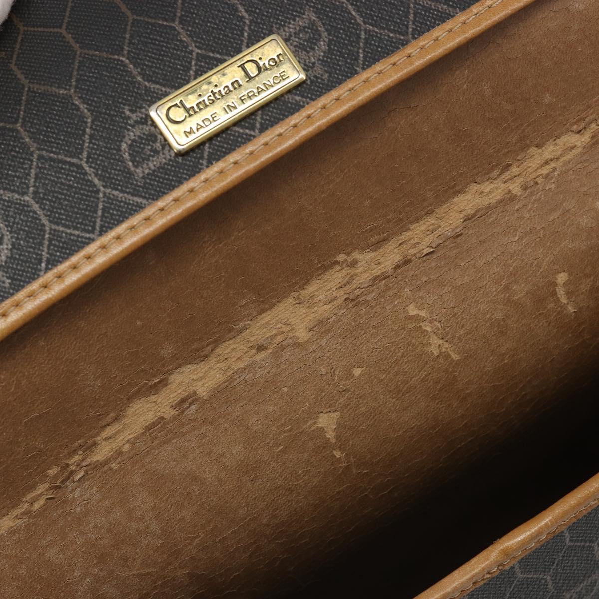 Christian Dior Honeycomb Canvas Shoulder Bag PVC Black Gold Auth 186880