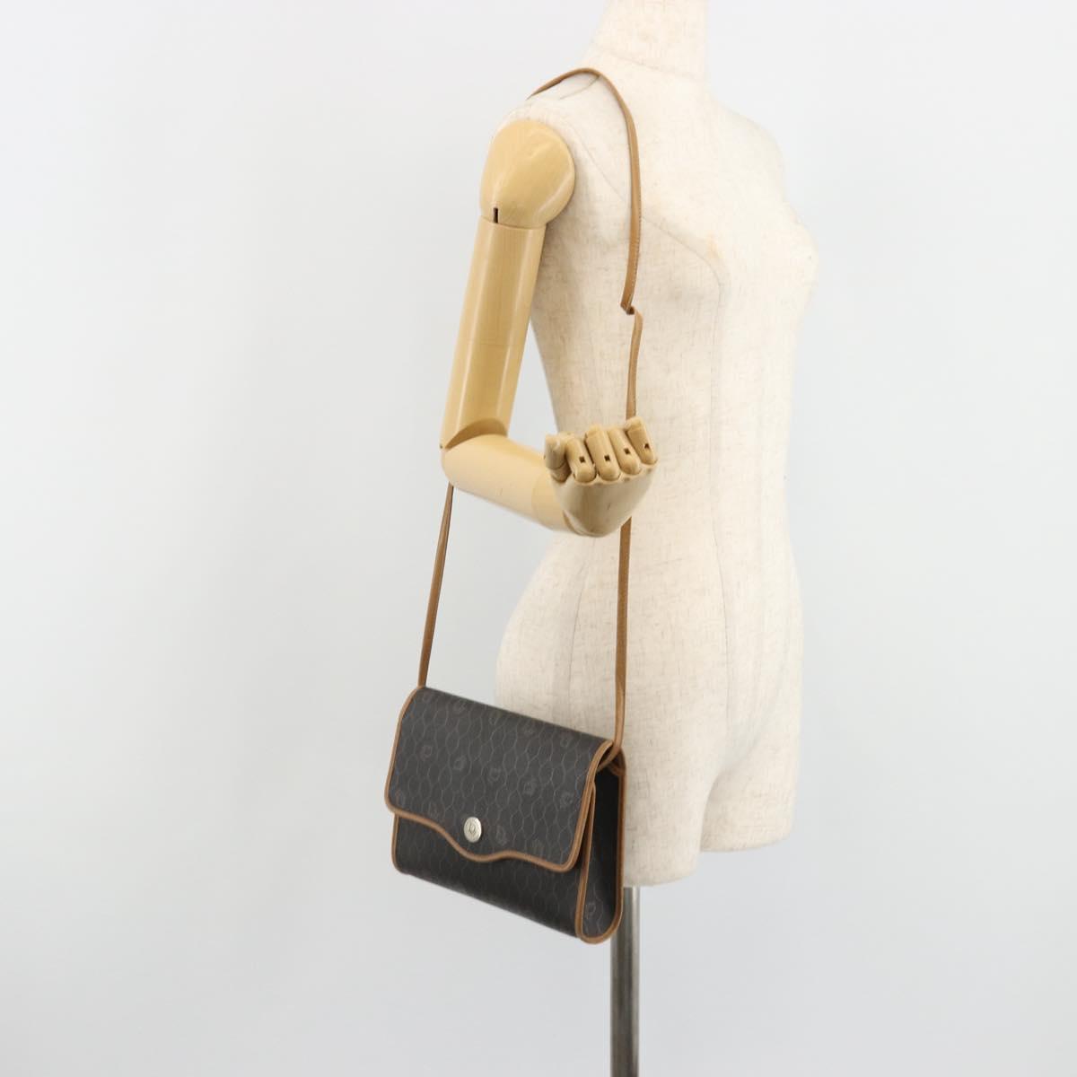Christian Dior Honeycomb Canvas Shoulder Bag PVC Black Gold Auth 186880