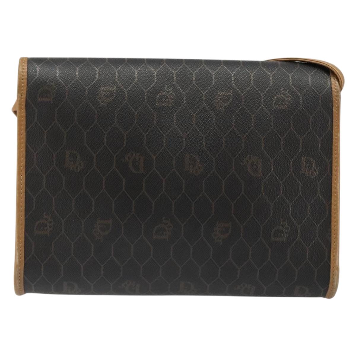Christian Dior Honeycomb Canvas Shoulder Bag PVC Black Gold Auth 186880