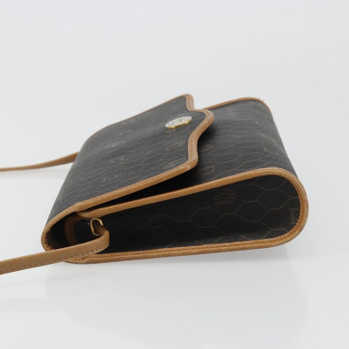 Christian Dior Honeycomb Canvas Shoulder Bag PVC Black Gold Auth 186880