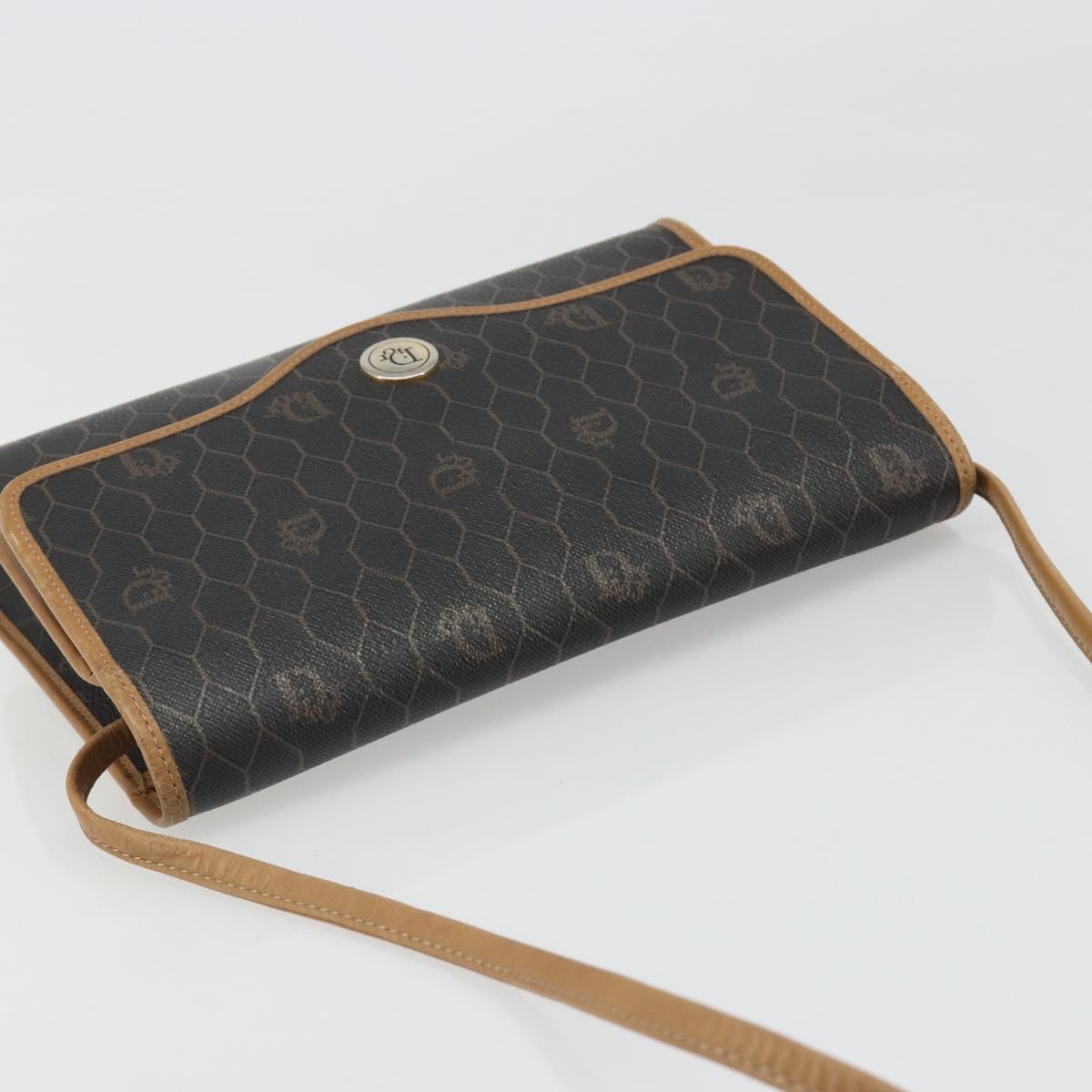 Christian Dior Honeycomb Canvas Shoulder Bag PVC Black Gold Auth 186880