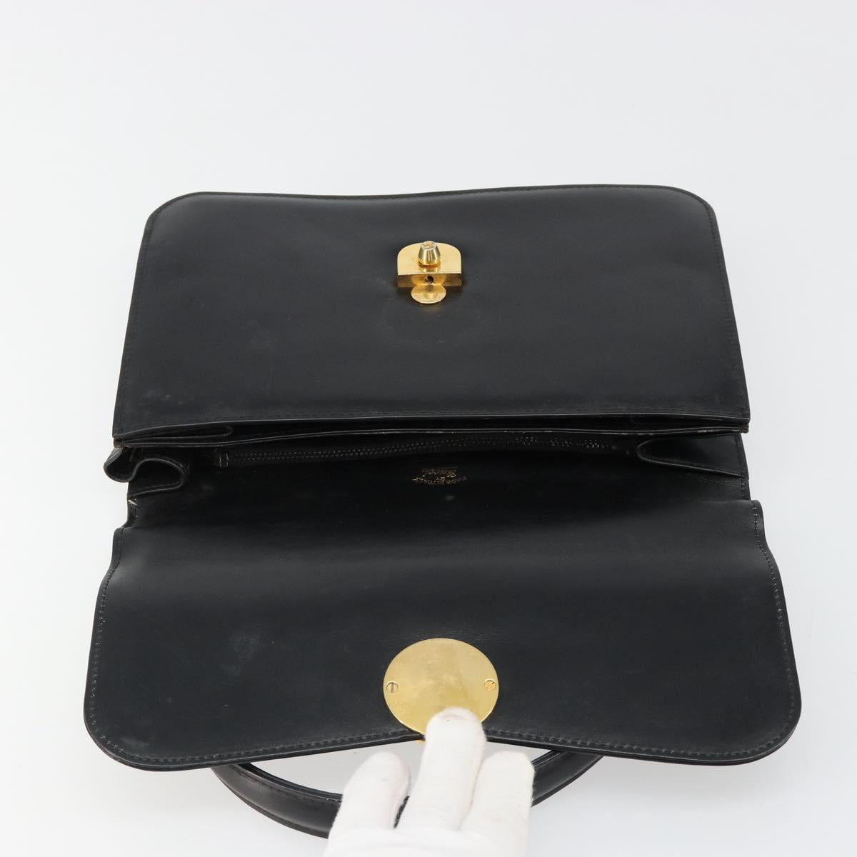 GUCCI Hand Bag Leather Black Gold Auth 186885