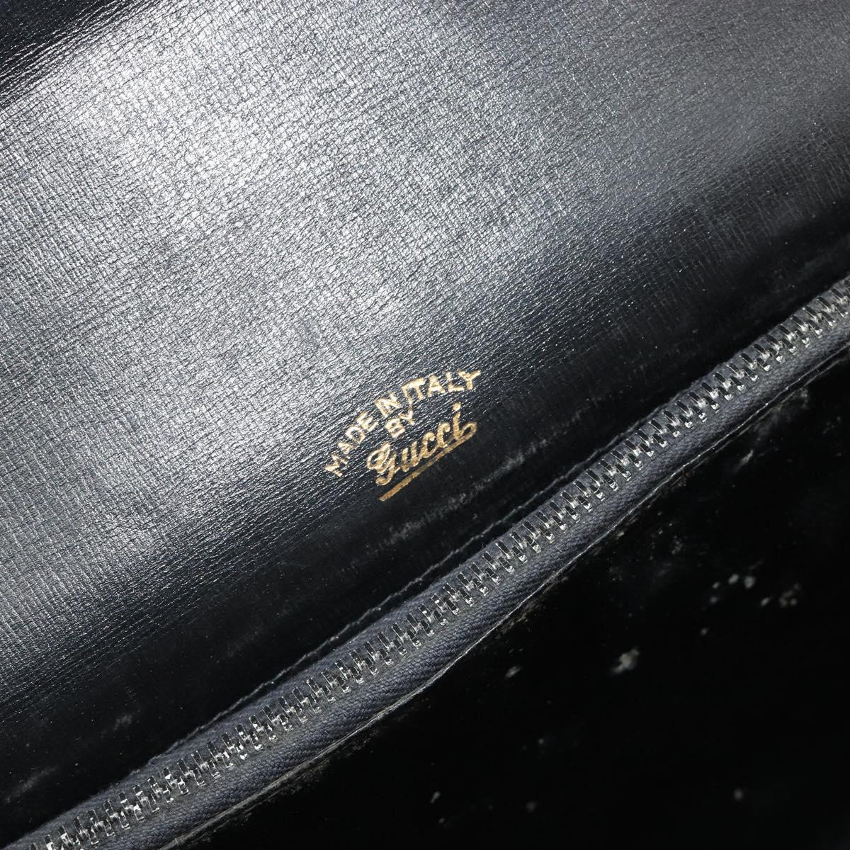 GUCCI Hand Bag Leather Black Gold Auth 186885