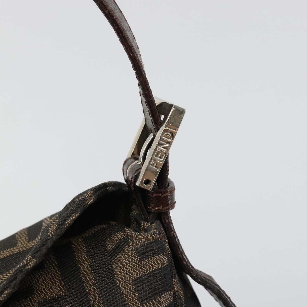 FENDI Zucca Canvas Mamma Baguette Shoulder Bag Black Brown Auth 186886V