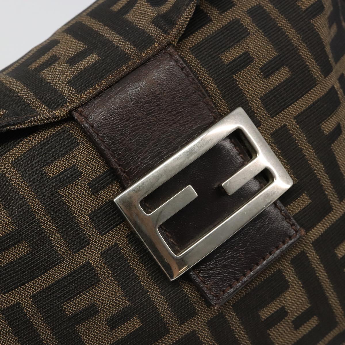 FENDI Zucca Canvas Mamma Baguette Shoulder Bag Black Brown Auth 186886V