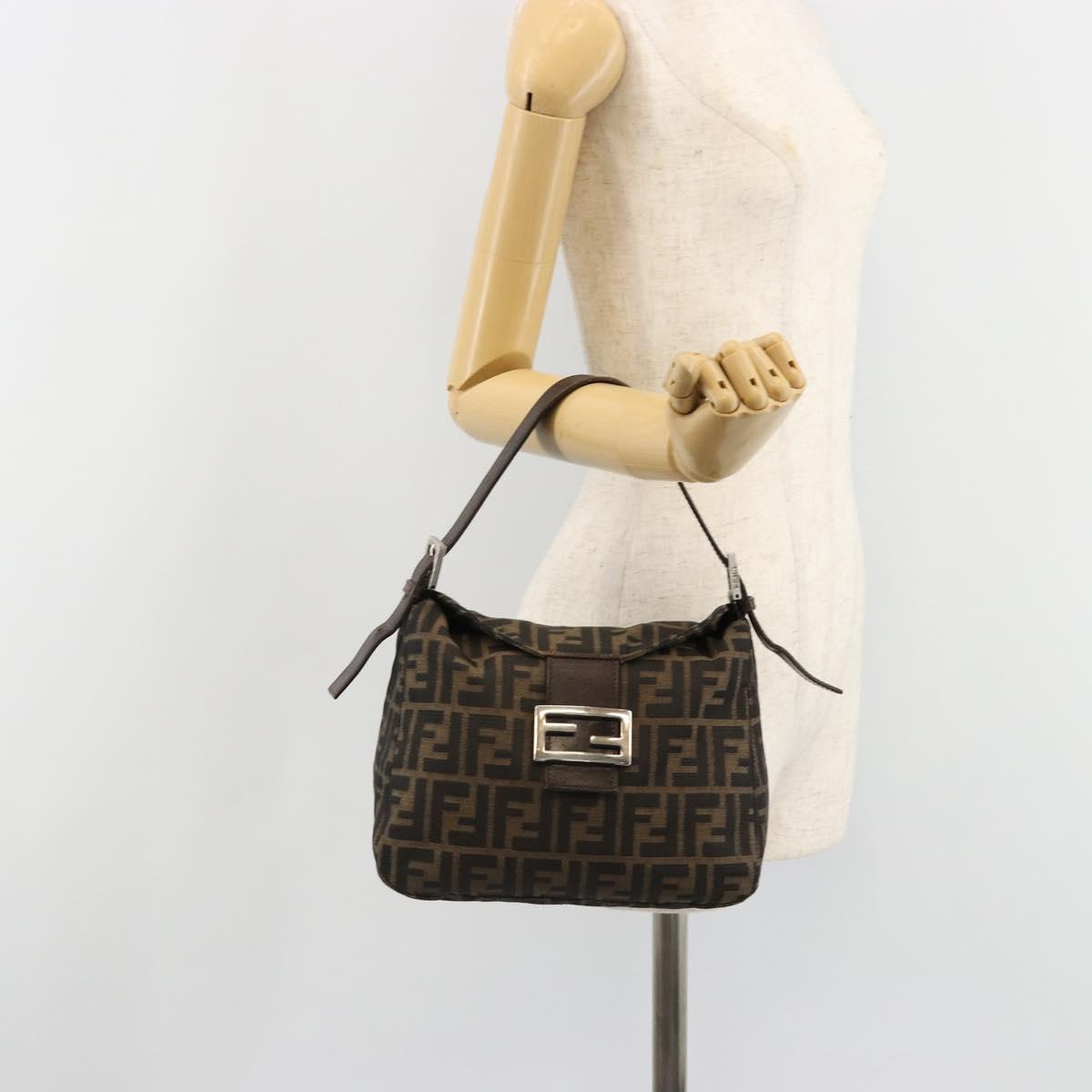 FENDI Zucca Canvas Mamma Baguette Shoulder Bag Black Brown Auth 186886V