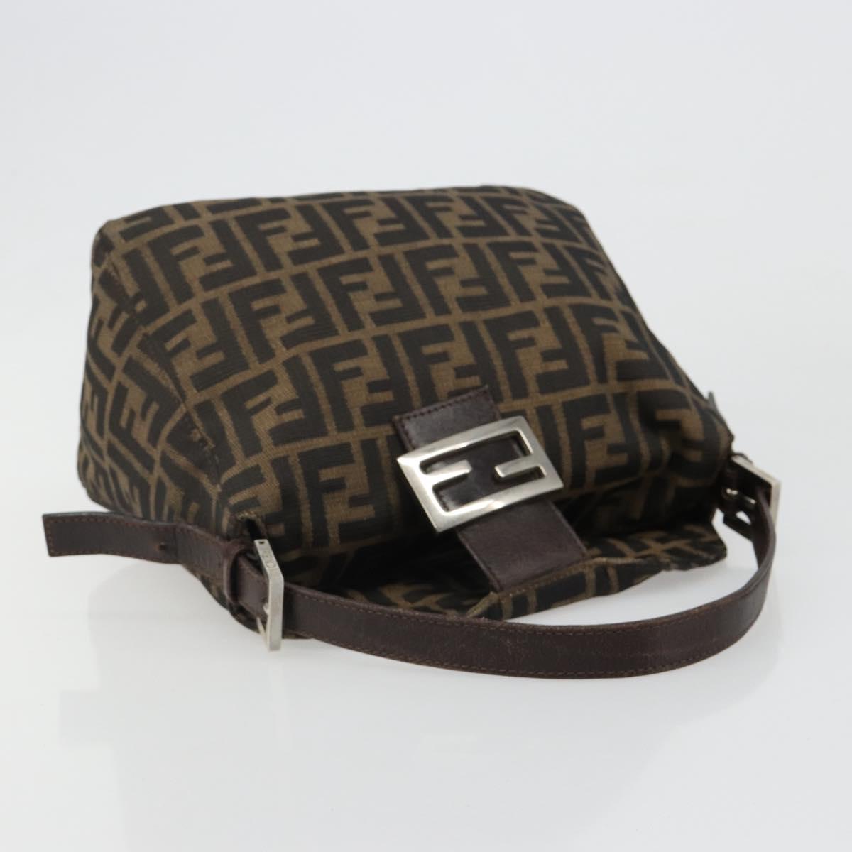 FENDI Zucca Canvas Mamma Baguette Shoulder Bag Black Brown Auth 186886V