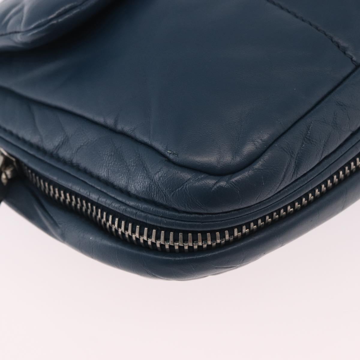 PRADA Chain Shoulder Bag Leather Blue Silver Auth 186890V