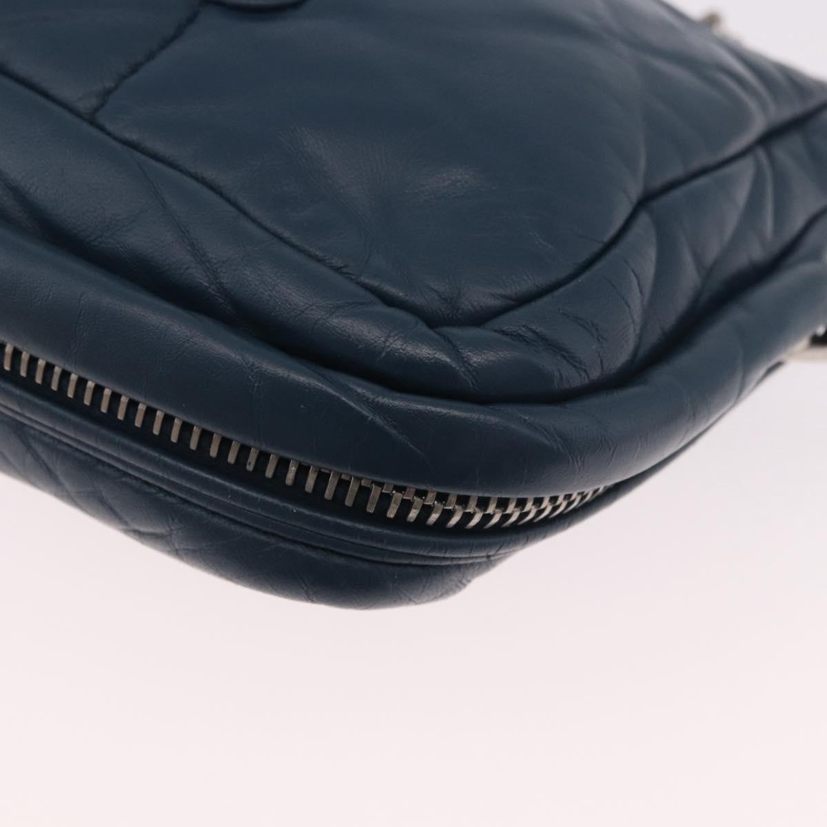 PRADA Chain Shoulder Bag Leather Blue Silver Auth 186890V