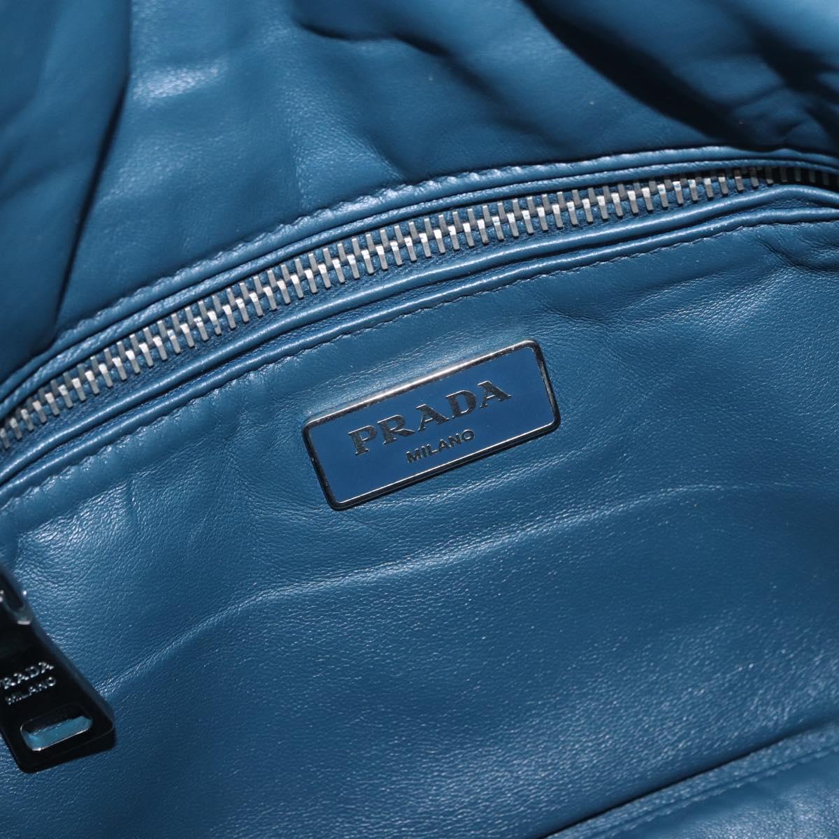 PRADA Chain Shoulder Bag Leather Blue Silver Auth 186890V