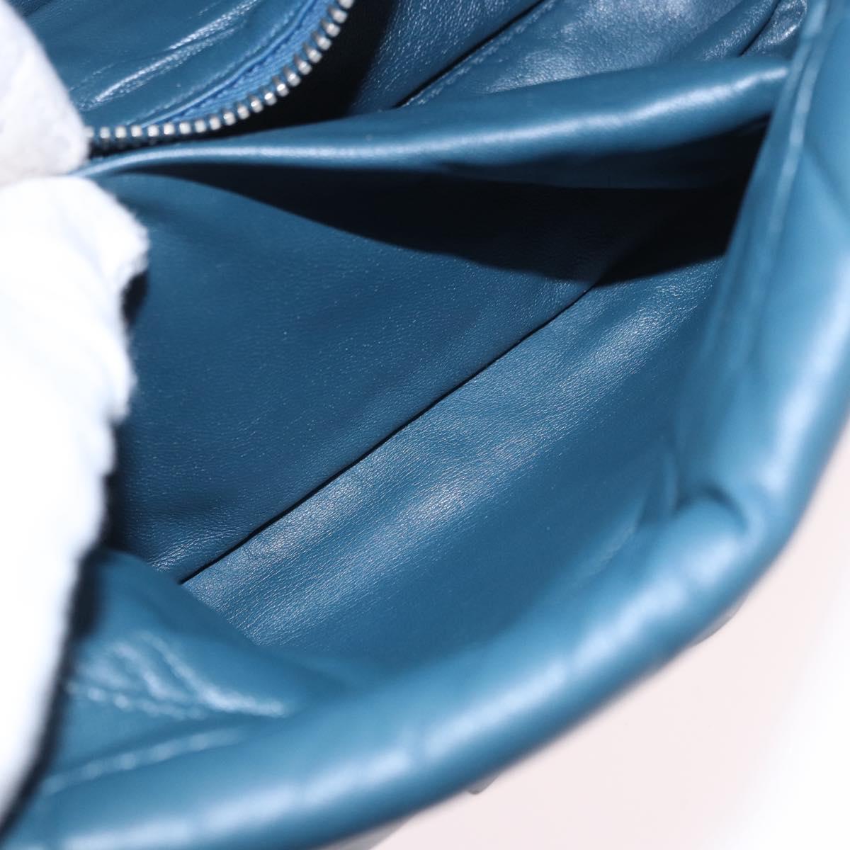 PRADA Chain Shoulder Bag Leather Blue Silver Auth 186890V