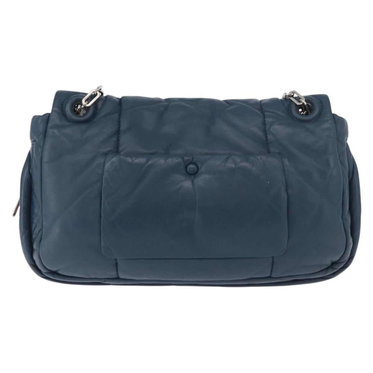 PRADA Chain Shoulder Bag Leather Blue Silver Auth 186890V