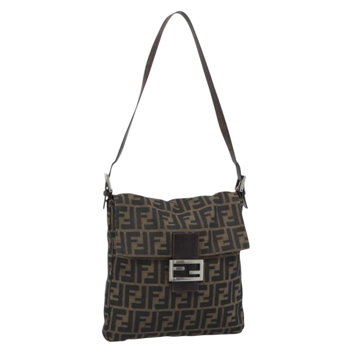 FENDI Zucca Canvas Shoulder Bag Black Brown Auth 186892V