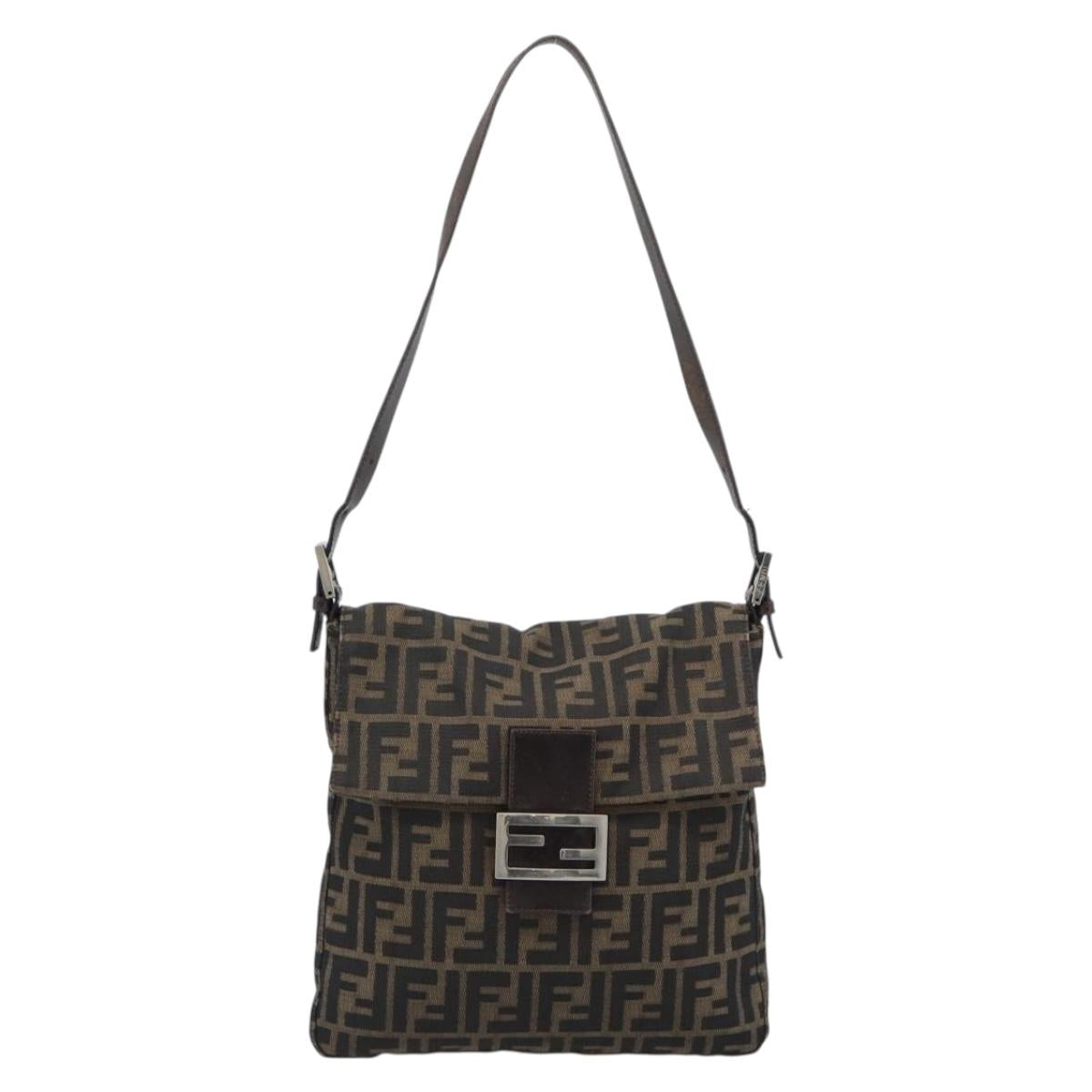 FENDI Zucca Canvas Shoulder Bag Black Brown Auth 186892V