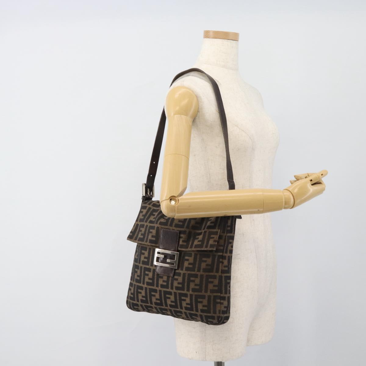 FENDI Zucca Canvas Shoulder Bag Black Brown Auth 186892V