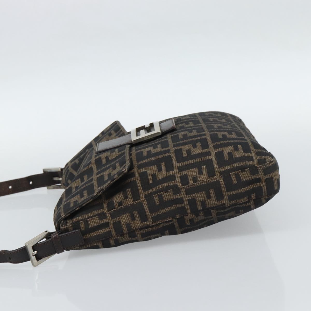 FENDI Zucca Canvas Shoulder Bag Black Brown Auth 186892V