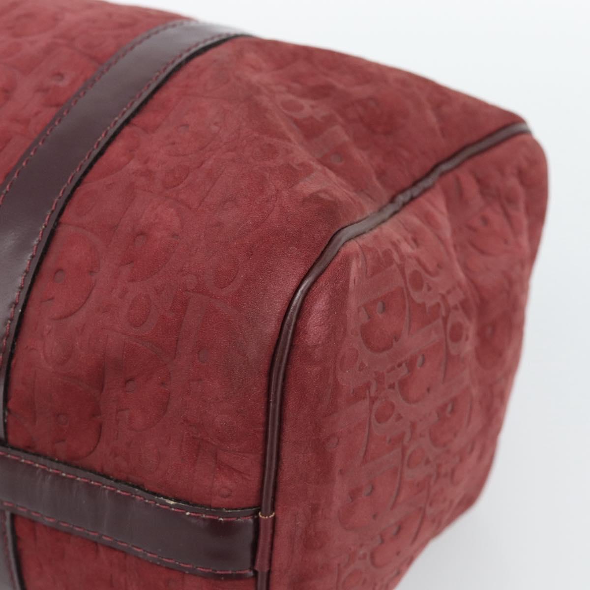 Christian Dior Trotter Canvas Boston Bag Suede Red Gold Auth 186895