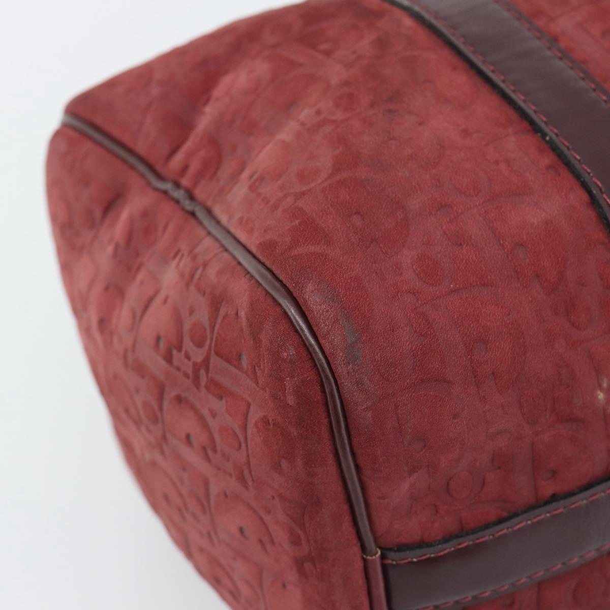 Christian Dior Trotter Canvas Boston Bag Suede Red Gold Auth 186895