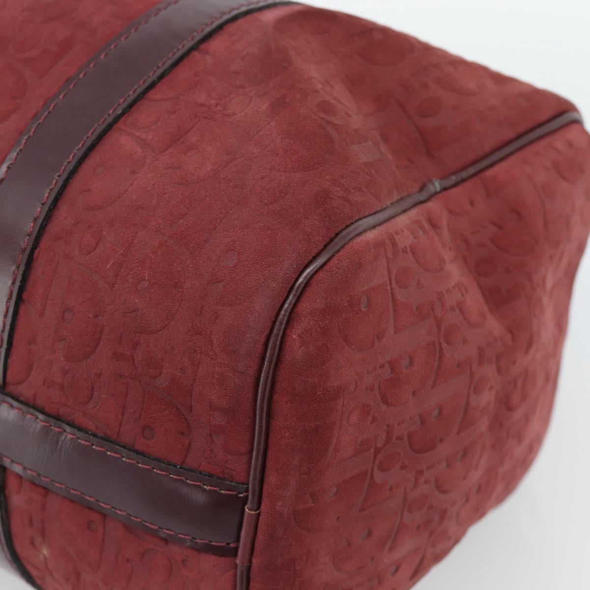 Christian Dior Trotter Canvas Boston Bag Suede Red Gold Auth 186895